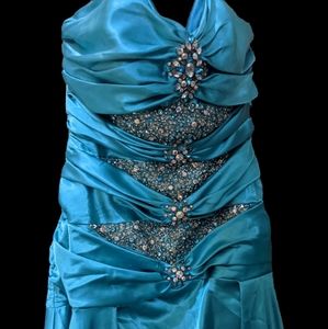 Blue strapless prom dress Tony Bowls